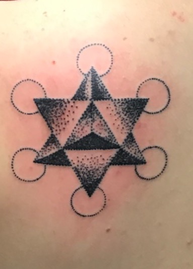 geometric tattoo, pointillism, stipple tattoo, Johnny calico, tattoo artist Michigan, star tattoo